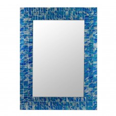 Glass Mosaic Wall Mirror 24x18 Handmade &apos;Silver Beach&apos; NOVICA India   362290733280